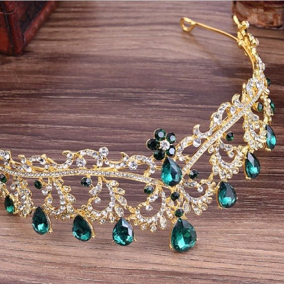 Quinceanera sweet 15 16 prom pageant tiara crown Green Austrian crystal … - Picture 5 of 5